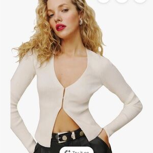Reformation Ivory Ribbed Cardigan